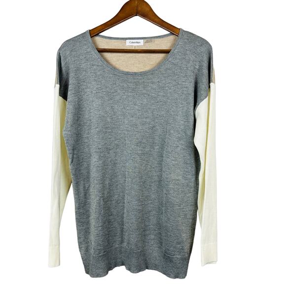 Calvin Klein Lightweight Tunic Sweater Top Long Sleeve Scoop Neck - M - Picture 1 of 5